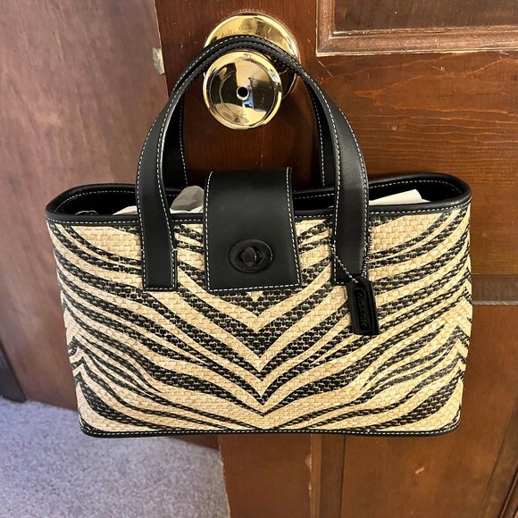 Coach Straw Zebra Striped Tote - Picture 1 of 14